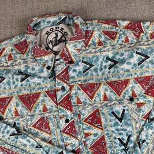 Rodeo Active Long Sleeve Shirt Aztec Geometric Western Flap Brushpopper Style XL